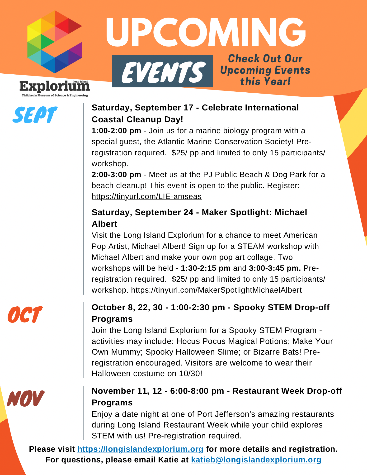 Flyer with listing of events for September, October and December 2022