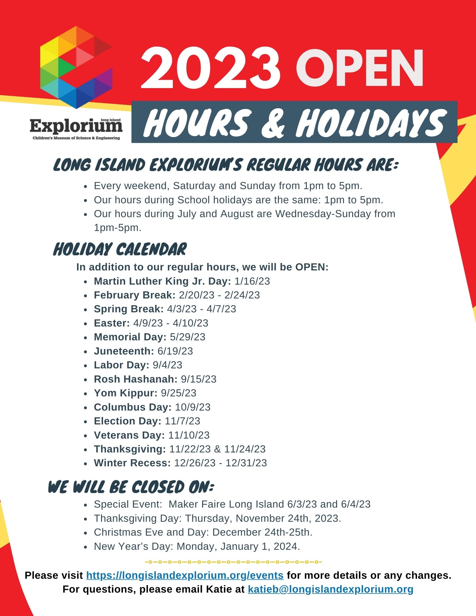 Open Hours and Holidays 2023