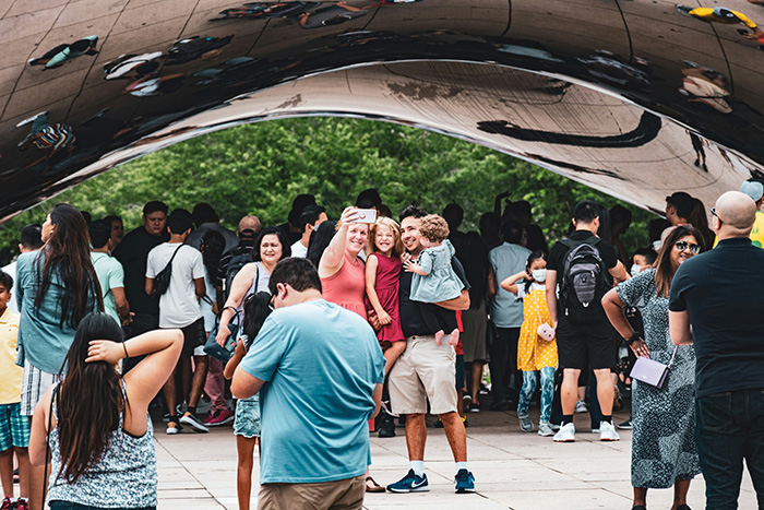 people-under-bean-sculpture-millenium-park people under bean sculpture at millenium park